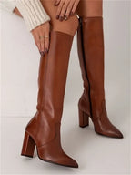Women's knee-high pointed toe heeled boots