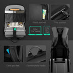 Black slim laptop backpack for men with padded straps and front pocket
