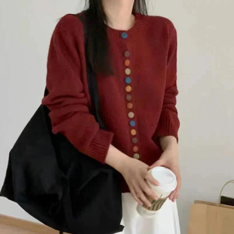 Women's cardigan with long sleeves and multicolor front buttons