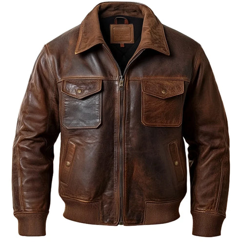 Men's aviator jacket with zip front, spread collar and ribbed cuffs