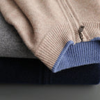 Unisex knitted zip-front bomber cardigan with ribbed collar