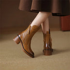 Women's ankle boots with side zips, rounded toes and block heels