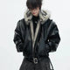 Men's Faux Leather Hooded Bomber Jacket