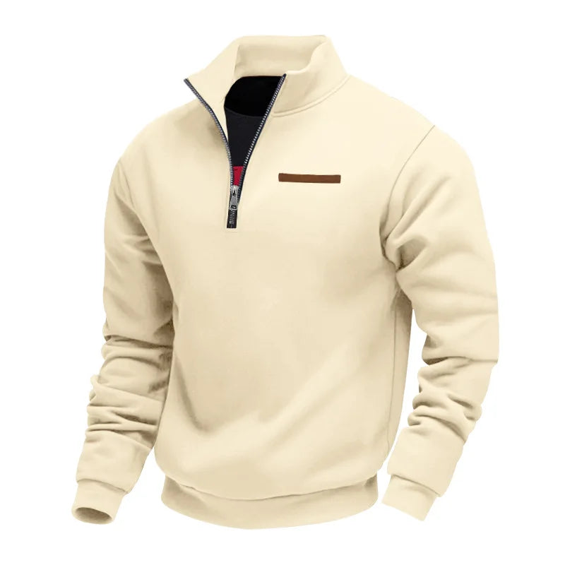 Men's quarter-zip fleece sweatshirt with mock neck and long sleeves