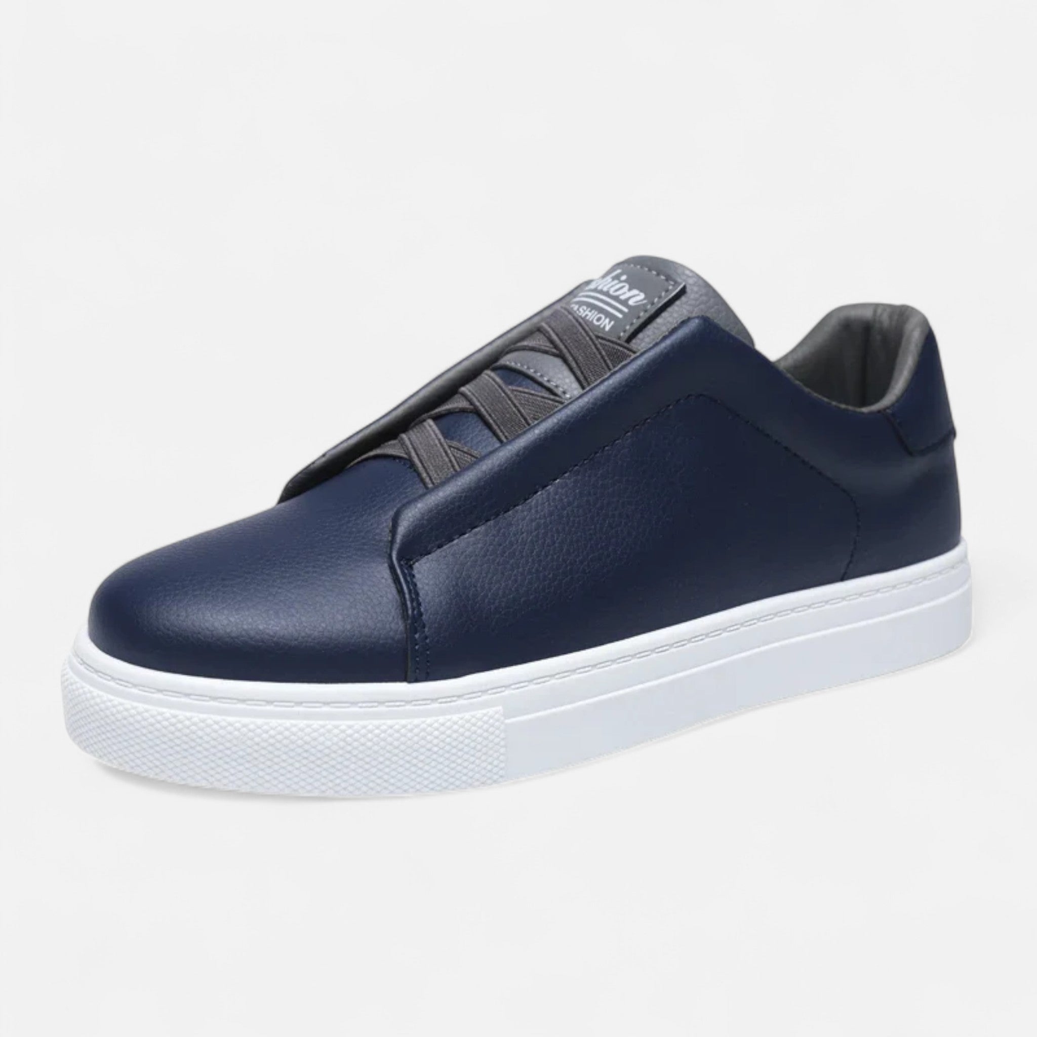 Men's low-top lace-up sneakers with panelled upper and flat white sole