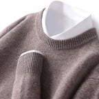 Men's fine-knit crew-neck jumper with long sleeves and ribbed trims