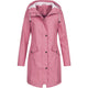 Women's hooded mid-length raincoat with long sleeves and front pockets