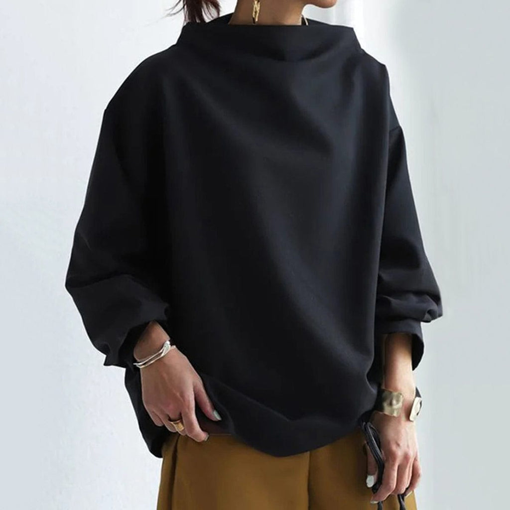 Women's plain high neck top with long sleeves and relaxed fit