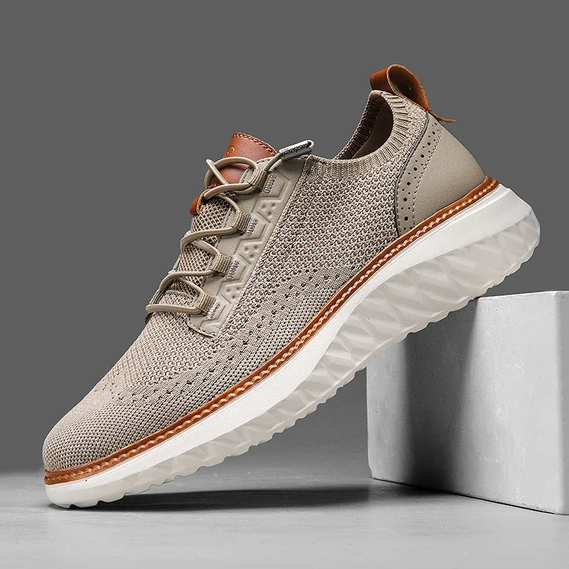 Mesh lace-up trainers with rounded toes, contrasting trim and textured soles