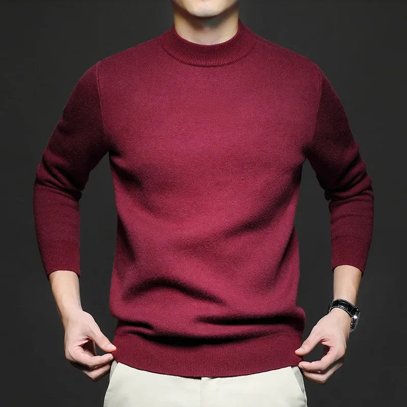Men's long-sleeve mock neck sweater with ribbed trims