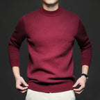 Men's long-sleeve mock neck sweater with ribbed trims