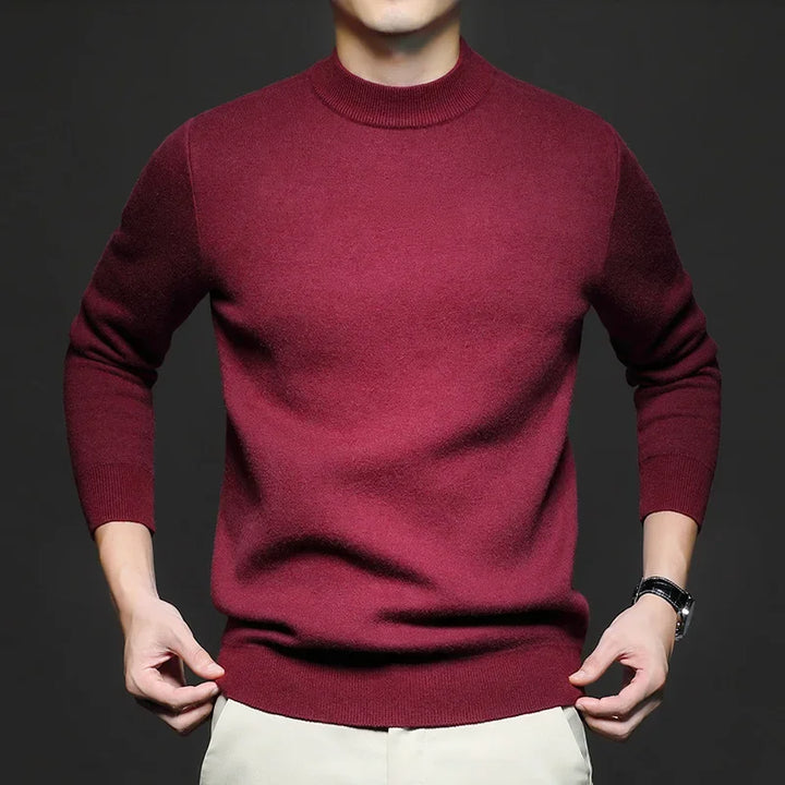 Men's long-sleeve mock neck sweater with ribbed trims
