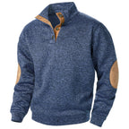 Men's textured mock neck sweater with contrast elbow patches