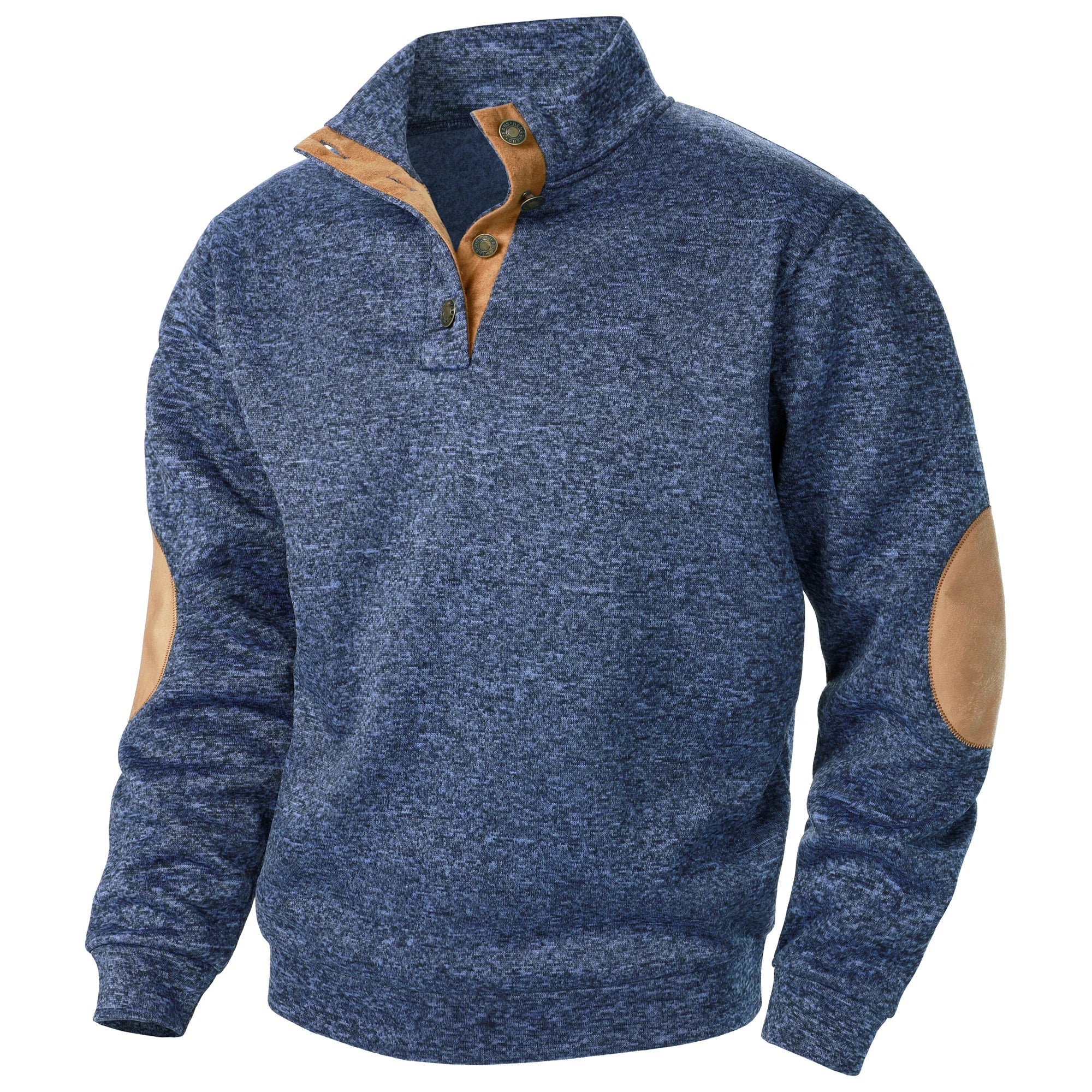Men's textured mock neck sweater with contrast elbow patches