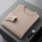Plain crew neck sweater with long sleeves and ribbed trims