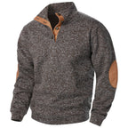 Men's textured mock neck sweater with contrast elbow patches