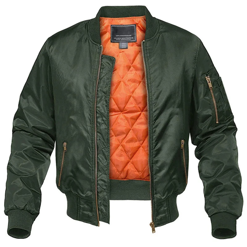 Men's quilted bomber jacket with zip front and side pockets