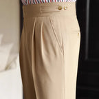 Men's high rise pleated straight leg trousers with side pockets