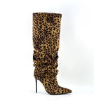 Women's slouch knee-high boots with pointed toes and stiletto heels