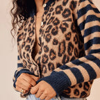 Women's leopard pattern cardigan with long sleeves and button front