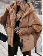 Women's hooded puffer jacket with faux-fur trim