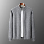 Men's mock neck zip cardigan with ribbed trim
