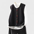Women's sleeveless V-neck knit vest with colourful buttons