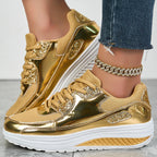 Metallic lace-up sneakers with sequined panels and platform soles