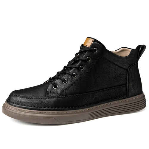 Men's lace-up ankle boots with stitched panels and platform sole