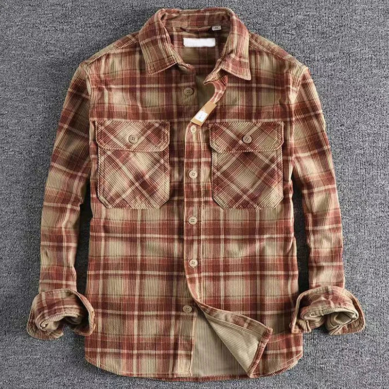 Men's checked long-sleeve shirt with two chest pockets