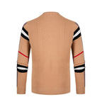 Men's crew neck sweater with striped long sleeves and ribbed trims