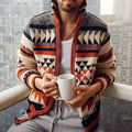 Men's geometric patterned cardigan jacket with mock collar and zip front