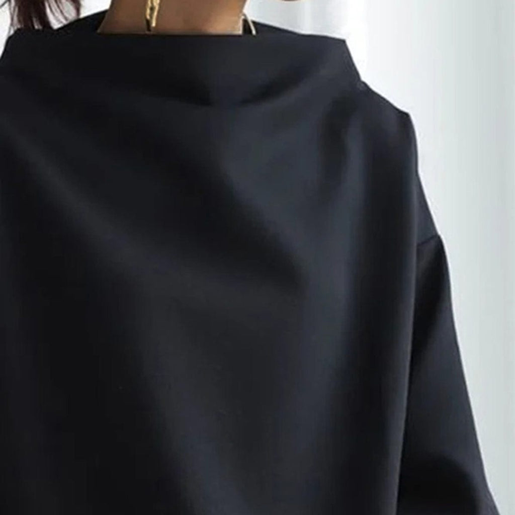 Women's plain high neck top with long sleeves and relaxed fit