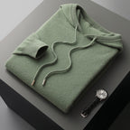 Men's plain hooded sweater with drawstrings and ribbed trims