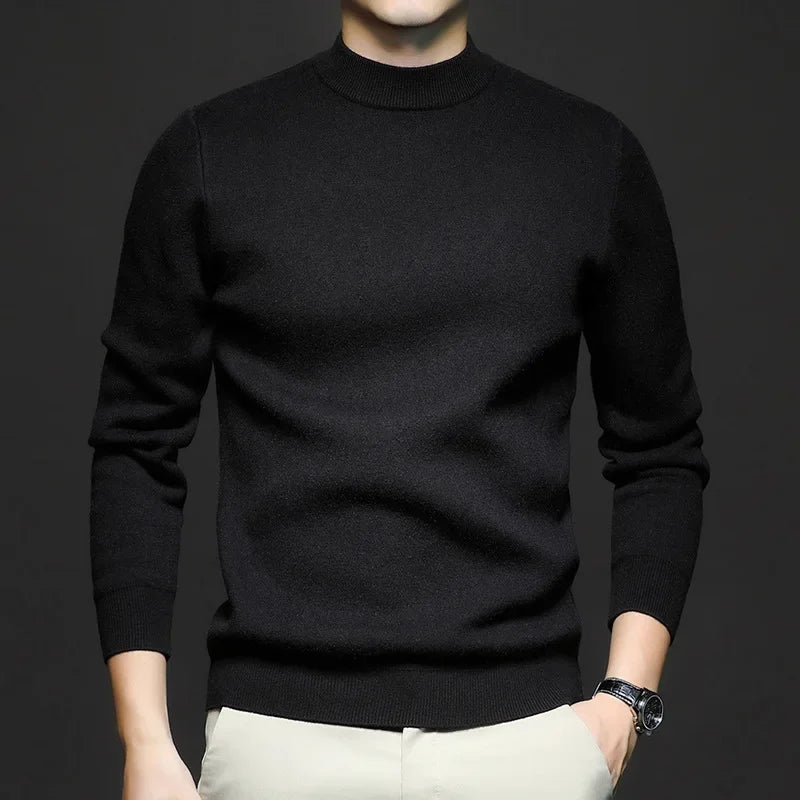 Men's long-sleeve mock neck sweater with ribbed trims