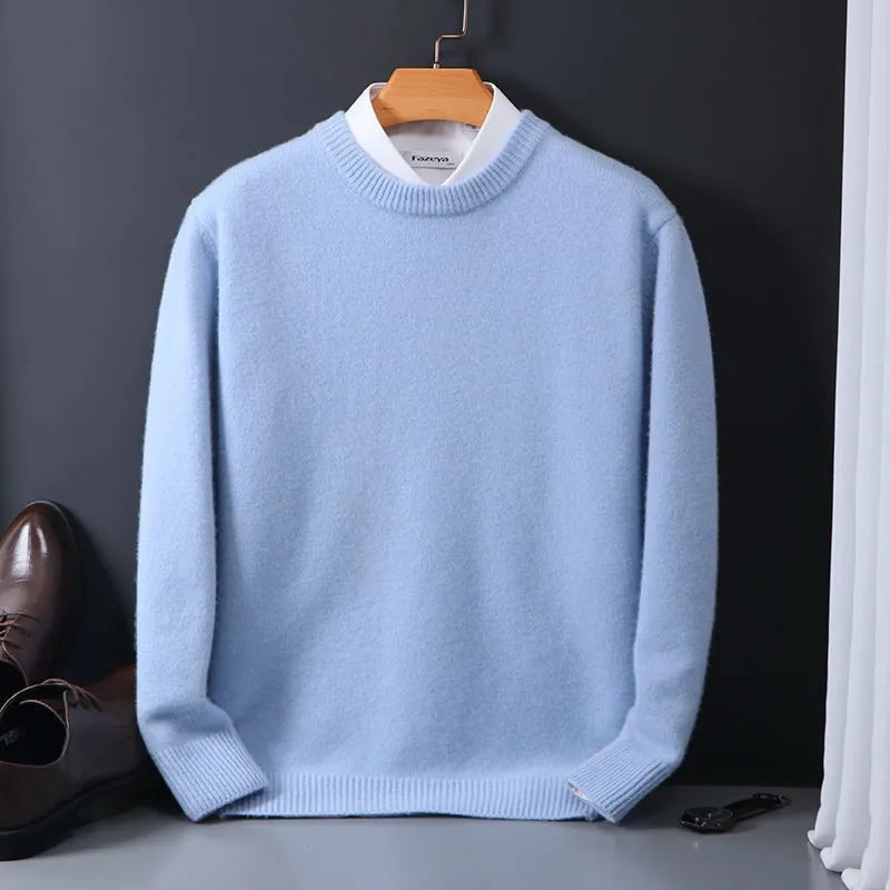 Men's plain crew neck sweater with long sleeves and ribbed trims