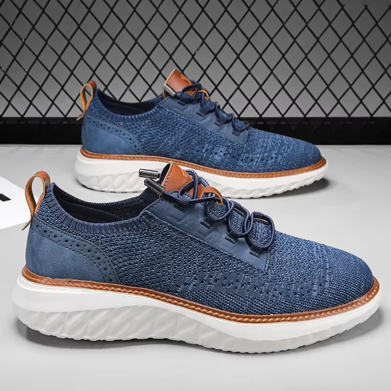 Mesh lace-up trainers with rounded toes, contrasting trim and textured soles