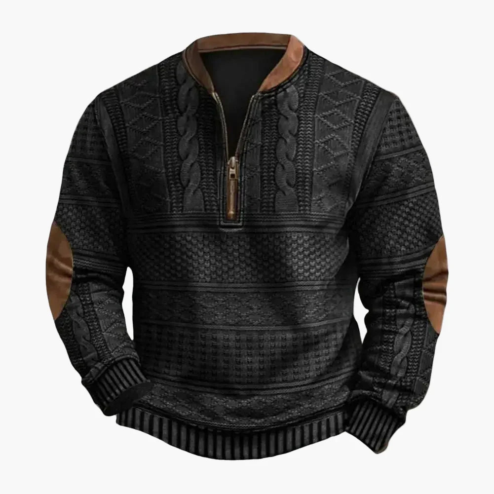 Men's textured quarter-zip sweater with stand collar