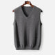 Men's plain V-neck knitted vest with sleeveless cut and ribbed trims