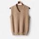 Men's plain V-neck knitted vest with sleeveless cut and ribbed trims