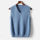 Men's plain V-neck knitted vest with sleeveless cut and ribbed trims
