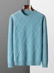 Long-sleeve diamond pattern crew neck sweater with ribbed trims