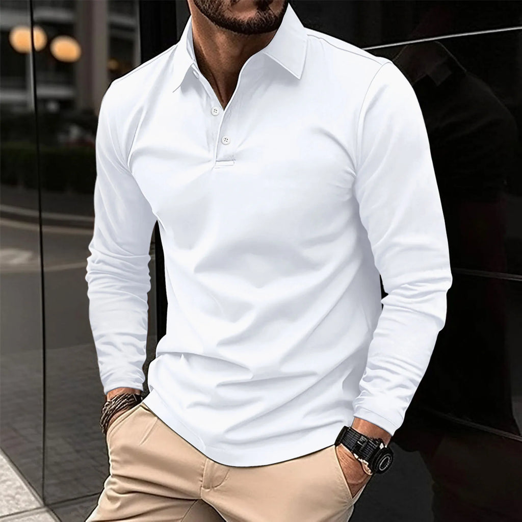 Men's long sleeve polo shirt with collar and button placket