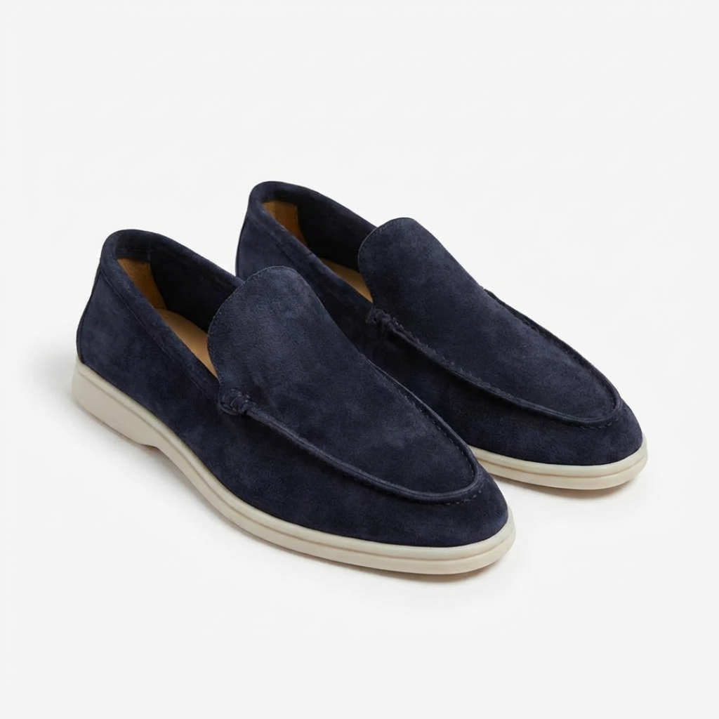 Men's slip-on loafers with stitched trim and contrast soles