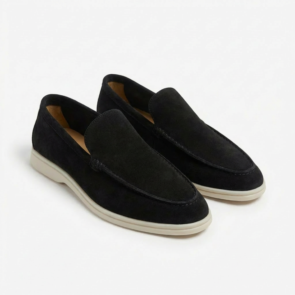 Men's slip-on loafers with stitched trim and contrast soles