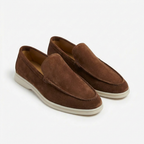 Men's slip-on loafers with stitched trim and contrast soles