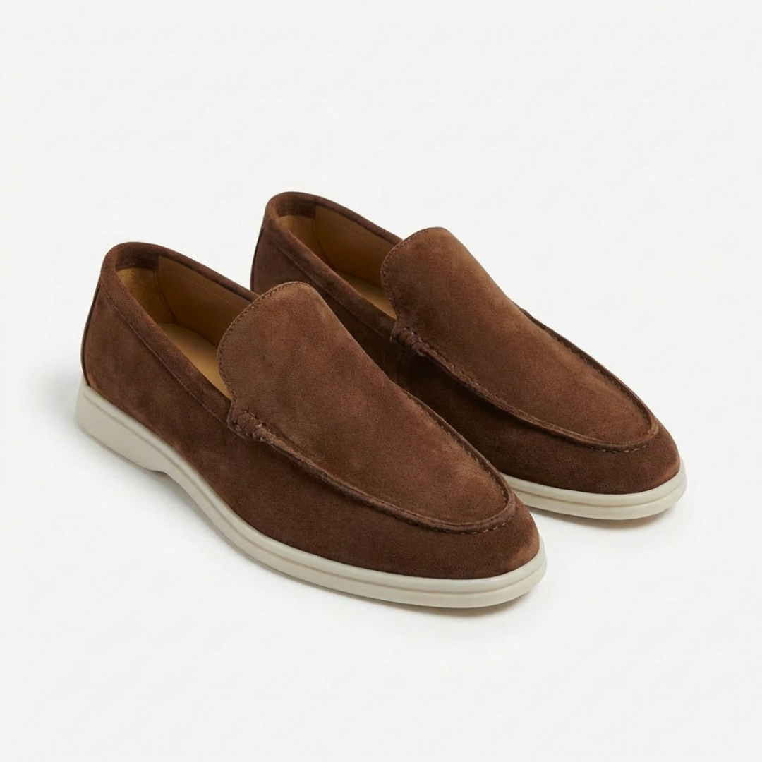 Men's slip-on loafers with stitched trim and contrast soles