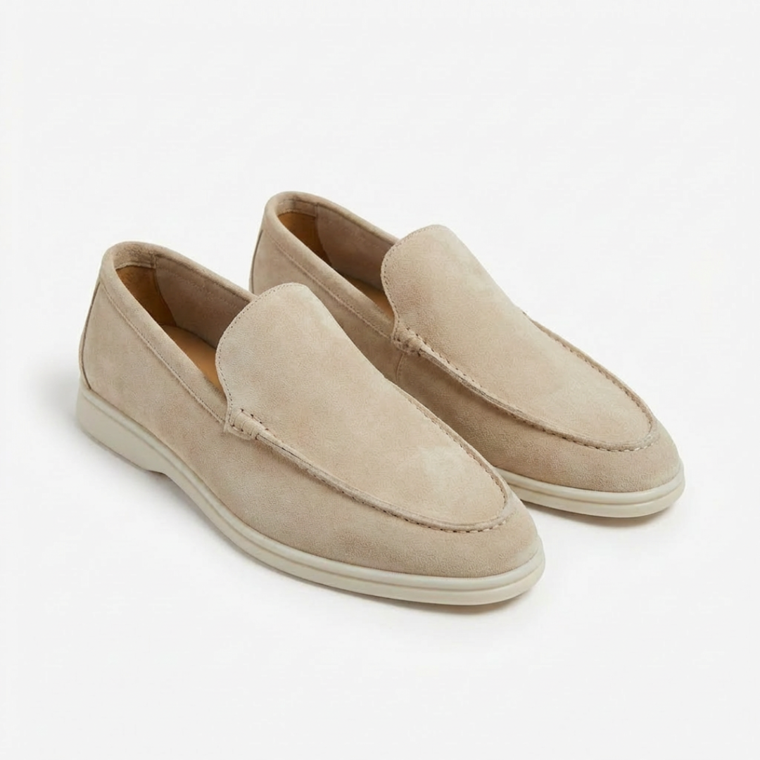 Men's slip-on loafers with stitched trim and contrast soles