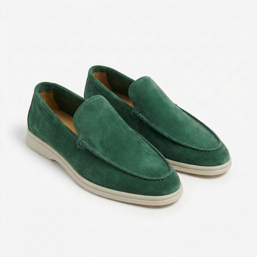 Men's slip-on loafers with stitched trim and contrast soles