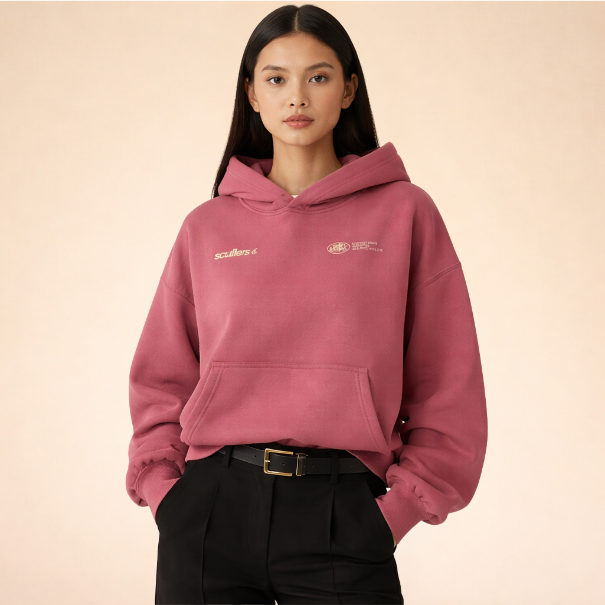Women's long-sleeve hooded hoodie with kangaroo pocket